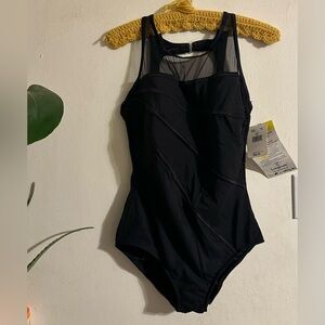 Longitude Black Mesh Women's One-Piece Swimsuit